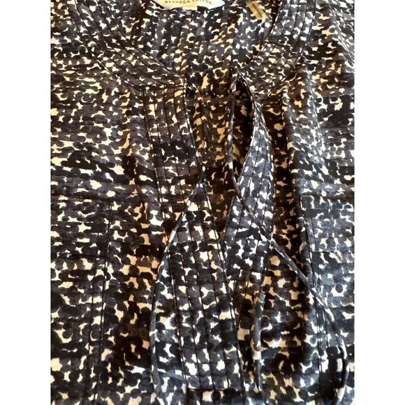 Rebecca Taylor Black Grey 100% Silk V Neck Popover Blouse Size 2 - Picture 5 of 7